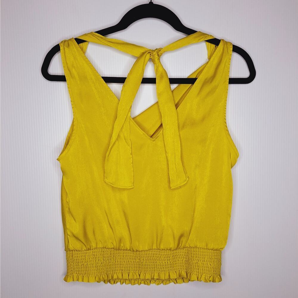 Anthropologie Maeve Alida Satin Cowl Neck Top Chartreuse 8 Draped Cropped Tie - Picture 10 of 11